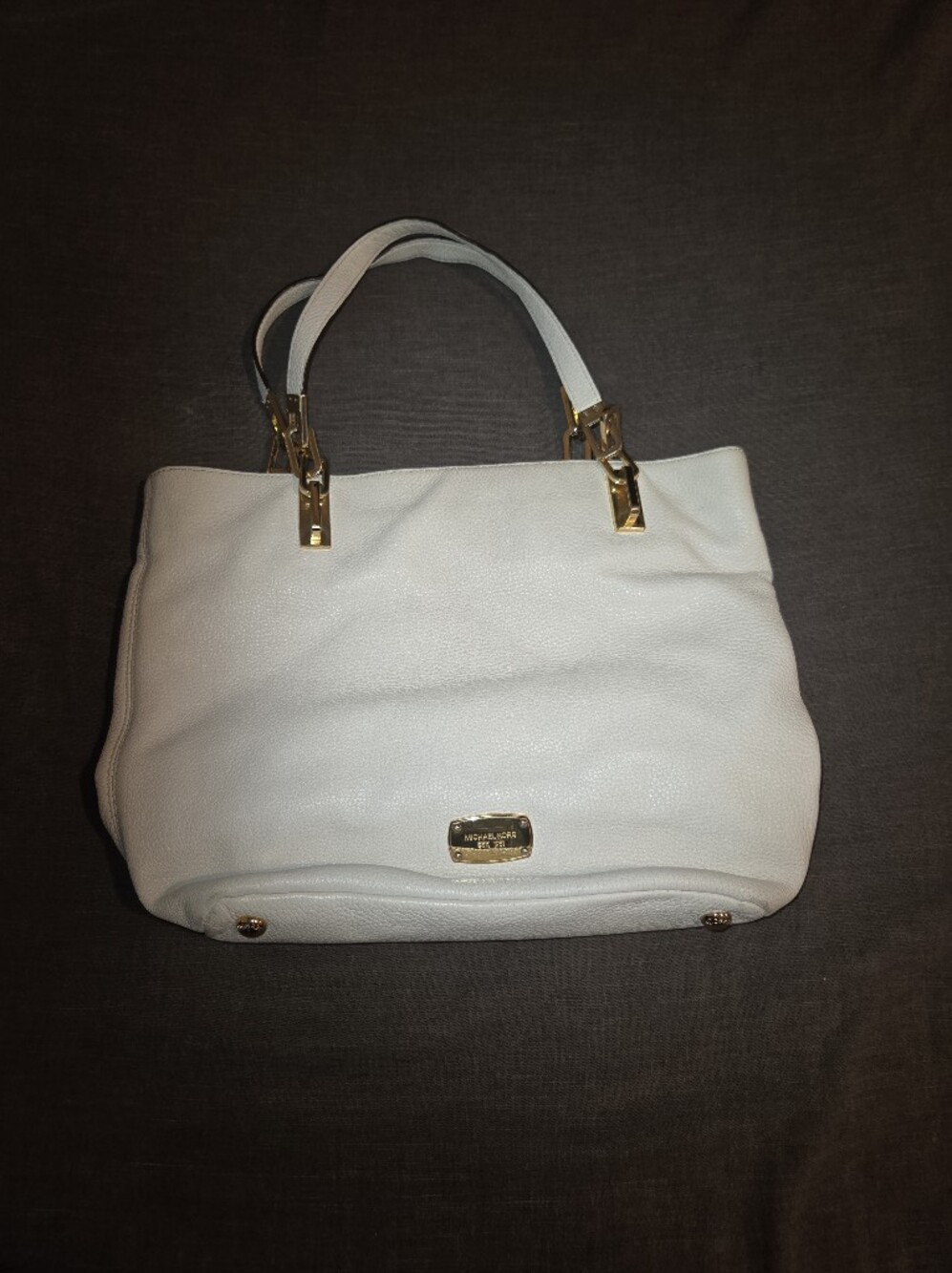Michael Kors White Pebbled Leather Satchel Tote Crossbody Bag Gold Hardware